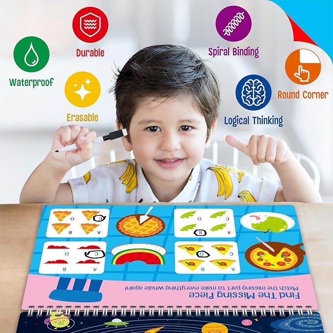 Search & Find Book, 15 Different Searching Games & 15 Fun Activity Games, Montessori Learning Toy Educational Game Travel Toys for Autism Sensory, Preschool, Girls and Boys 3+ (8 Markers Included)