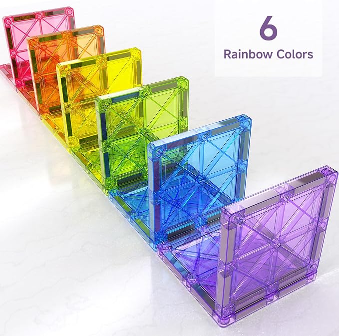 Premium Magnetic Tiles 100pcs: Durable STEM Building Blocks Kids 3-8 | Iron case with handle, lid as play base. 7.5cm tiles, sealed, ASTM & CPSIA safe. Montessori STEM for preschool. Gift 3-8