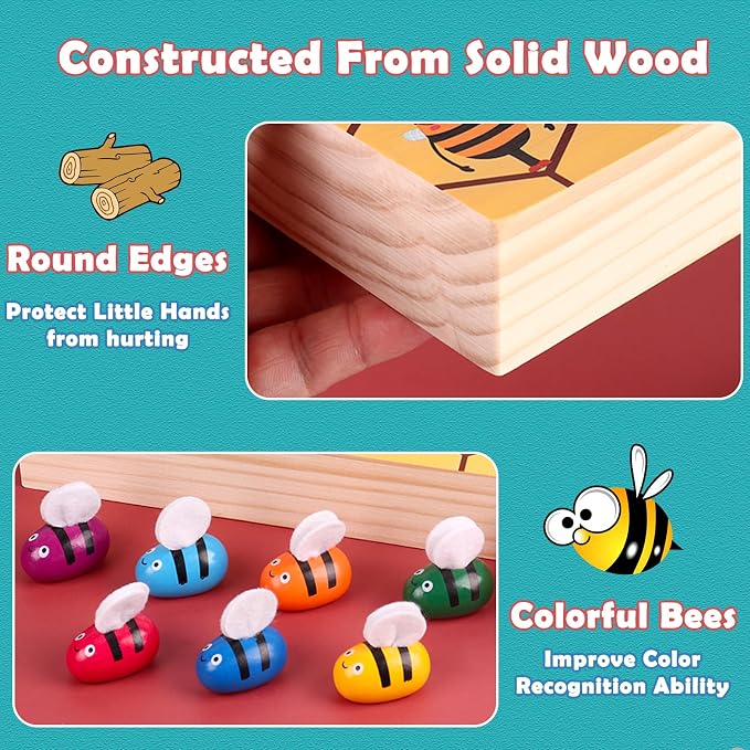 Montessori Toys for 3 Year Old, Toddler Fine Motor Skill Toy, Bee to Hive Matching Game, Color Sorting Matching Toy, Preschool Educational Learning Gift