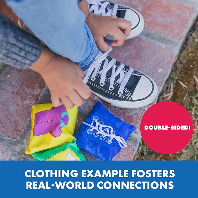 Educational Insights Dressing Skills Bean Bags - Montessori Busy Board Activites for Toddlers, Shoe Tying Practice, Occupational Therapy Toys, Teach Life Skills & Learn How To Dress for Kids Ages 4+