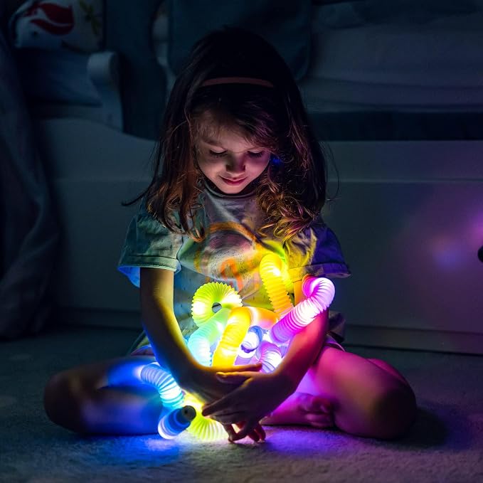 nutty toys Light Up Sensory Toys - Large Pop Tubes - Glow Sticks - Creative STEM Learning for Kids & Toddlers - Top ADHD Autism Fidget 2026, Best Boy & Girl Christmas Stocking Stuffers Gifts Idea