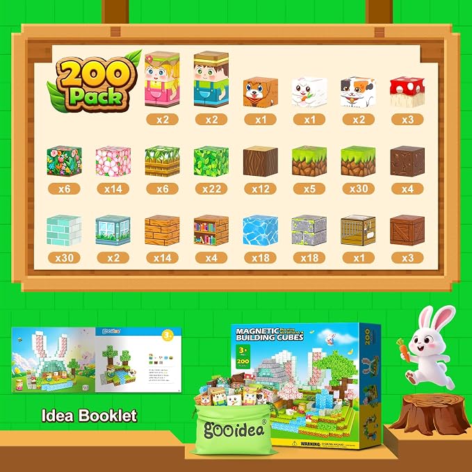 200PCS 0.8" Magnetic STEM Building Blocks Creative Fun for Kids Boys Girls | Mine Magnet World Building Crafts, Sensory Toys Learning Game for Kids Ages 3-5 5-7 8-12 Year Old - Garden Wonderland Playset