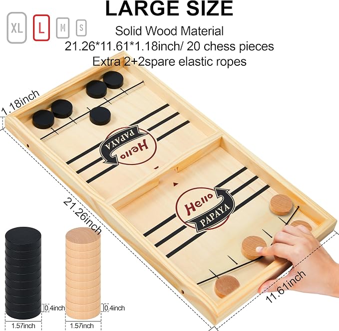 HELLO PAPAYA Fast Sling Puck Game - Test Your Speed and Accuracy with This Fast-Paced Wooden Air Hockey Desktop Battle Board Game - Guaranteed Fun Gifts for Family Night or Friends Party