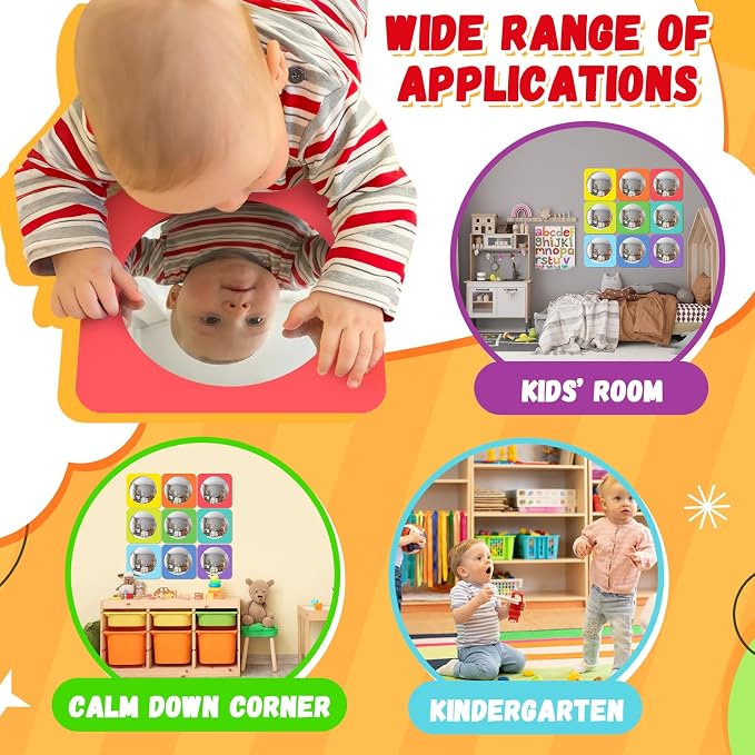 Geiserailie 9 Pcs Sensory Wall Bubble Mirrors, 6 x 6 Inch, CPC Certified | Colorful Acrylic Convex Mirrors, Sensory Room must haves, Classroom Learning Tool, Calming Corner, Preschool Daycare Activity