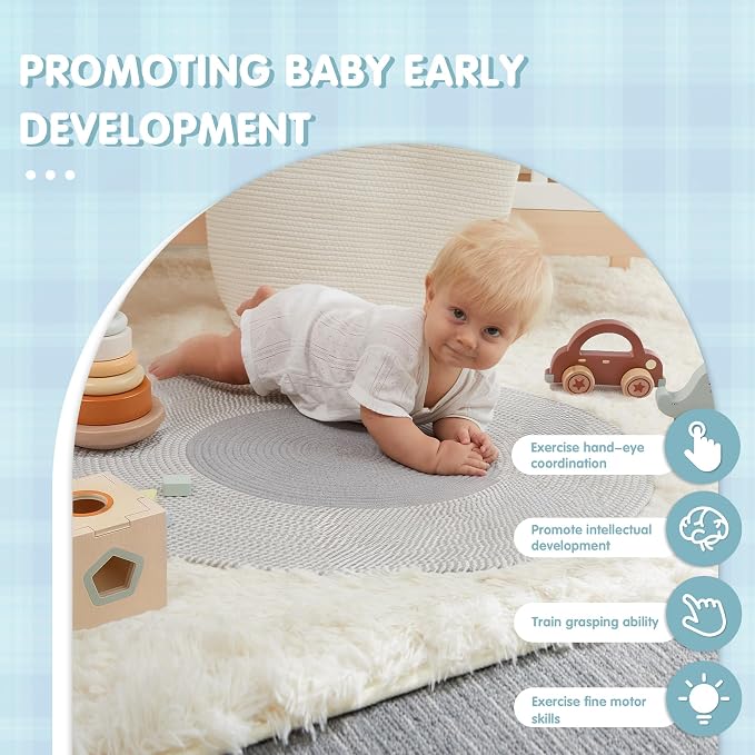 FReniland Wooden Baby Toy Set for 12M+, Montessori Grasping & Stacking Toys, Elephant & Car Sensory Toys, Natural Wood Fine Motor Skill Development Gift for Boys & Girls