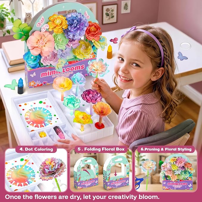 Mimiblooms Paper Flowers Science Kit for Girls for Girls 6 7 9 10 11 Years | Magic Flower Paper Color Science Dyeing Kit, Arts&Crafts for Kids Age 8-12, Science Experiments Color Changing for Girls