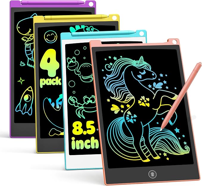 TECJOE 4 Pack LCD Writing Tablet, 8.5 Inch Colorful Drawing Board, Kids Travel Games Activity Learning Toys, Birthday Gifts for 3-8 Year Old Boys Girls Toddlers Preschooler | Colorful Doodle Board, Travel Road Trips Essential, Quiet Time, Learning Toys...