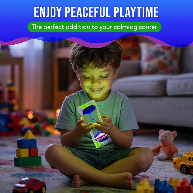 BUNMO Liquid Motion Bubbler Glow-in-The-Dark Sensory Toy for Kids & Adults – Gentle Fidget Toy for Mindfulness – Stimulating Visual Sensory Experience – Colorful Bubble Fidget Timer for Desk & Travel