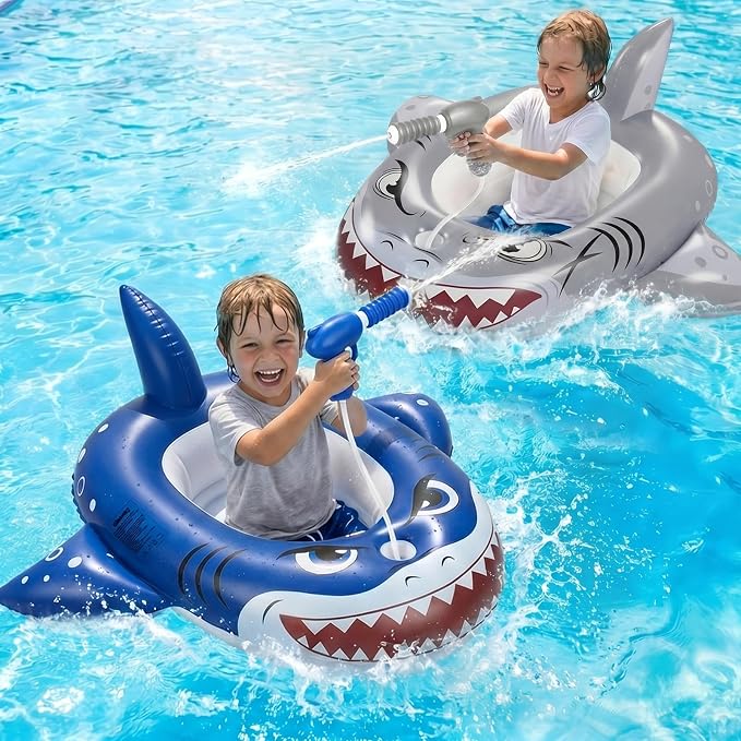 2PCS Inflatable Pool Floats Kids, Pirate Ship Pool Float with Water Gun, Pool Toys for Kids Ages 4-8, Pool Float Safety Seat Swimming Pool Games for Boys Girls