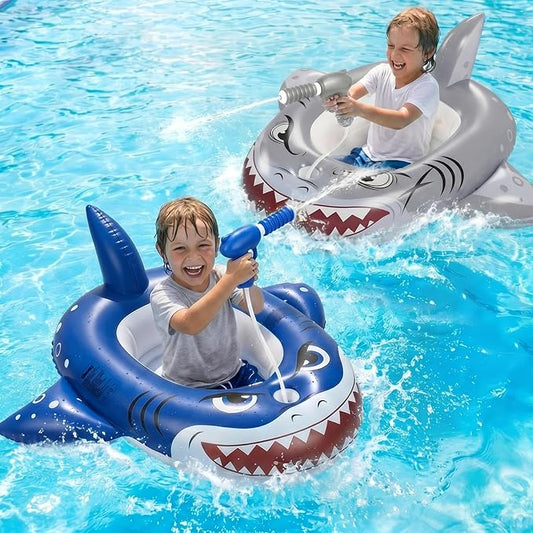 2PCS Inflatable Pool Floats Kids, Pirate Ship Pool Float with Water Gun, Pool Toys for Kids Ages 4-8, Pool Float Safety Seat Swimming Pool Games for Boys Girls