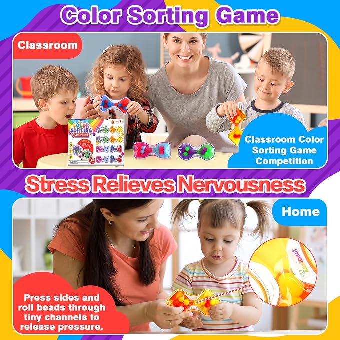 Sensory Fidget Toys for Kids Toddler: 8 Pack Color Sorting Squeeze Toys | Squeeze Calming Toys for Toddler Girls Boys Autism-Goodie Bags Stuffers for Kids