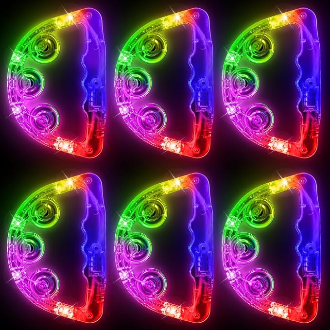 Aywewii LED Tambourines 6 Pack, Light Up Musical Toys Party Supplies | 3 Flashing Modes (Fast, Slow & Alternating), Instruments for Toddler Adult, Sensory Toys for Kids with Autism & Special Needs