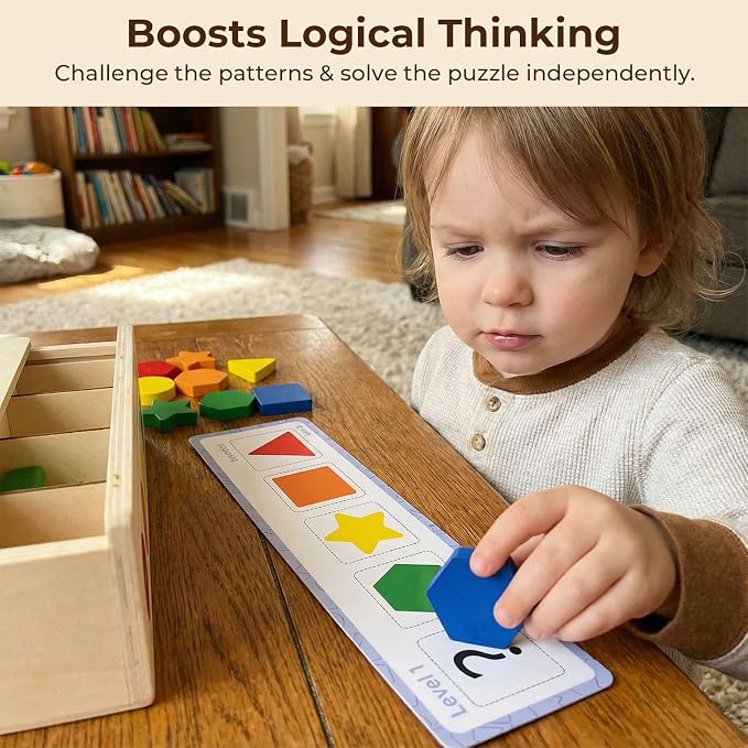 LovesTown 3-in-1 Wooden Shape Color Sorter Box with Logic Cards | Educational Matching Puzzle Game, Fine Motor Skills Development, Montessori Learning, For Toddlers