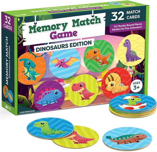Momo & Nashi Dinosaur Toys for Kids 3-5 Matching Game - 32pc Dinosaur Games for Kids Memory Game - Kindergarten Preschool Educational Toys - Gifts for 3 Year Old Boys & Girls