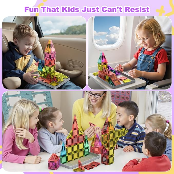 BAIJLE 46PCS Mini Magnetic Tiles, for Kids, Portable Magnetic Toys Travel Set with Iron Case for Kids Ages 4-8,Creativity Boosting Building Toys Set,Toddler Puzzle for Boys and Girls Ages 3+