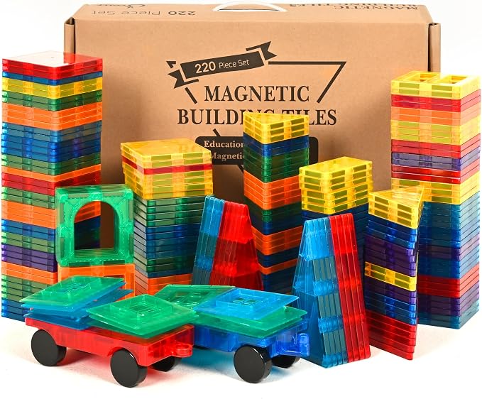 cossy 220Pcs Magnetic Tiles Magnetic 3D Building Blocks Set, Construction Toys for 3 4 5 6 7 8 Year Old Boy and Girl with Stronger Magnets, Educational Toys, Recreational, Conventional