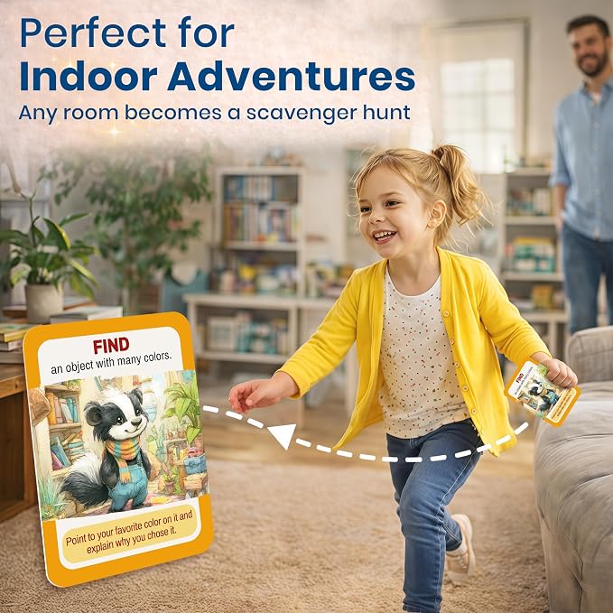Scavenger Hunt Game for Kids Ages 4-8 and Family - Educational Card Game | Indoor Adventure Card Set with 100 Tasks for Rainy-Day Play, Home & Classroom Learning Activities