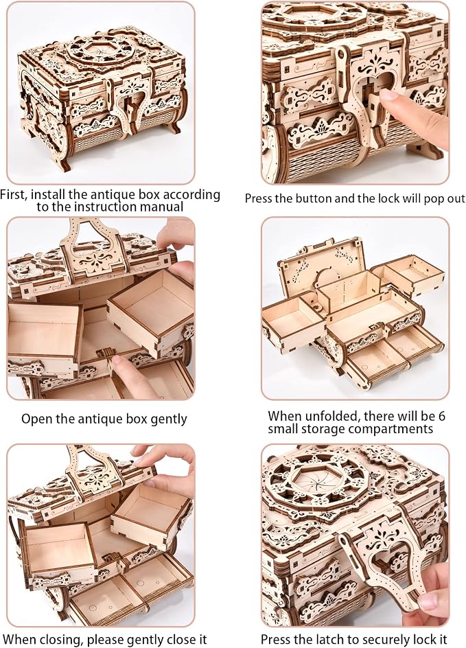 Varbertos 3D Wooden Puzzle Mechanical Treasure Box, Wood Creative Assembly Model Building Kits to Build for Adults and Teens, DIY Wooden Puzzle Hobbies Projects Gift for Women and Kids