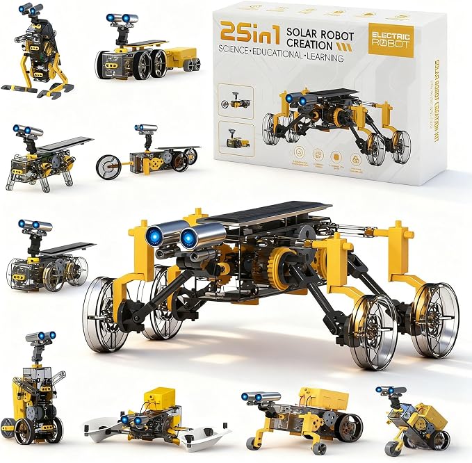 25-in-1 Solar Science Robot Kit, STEM Building Toy for Kids Ages 8+ | Solar & Battery Power, Transparent Visible Gear Body, DIY Education Experiment set Birthday Gift for Boys Girls 8-16