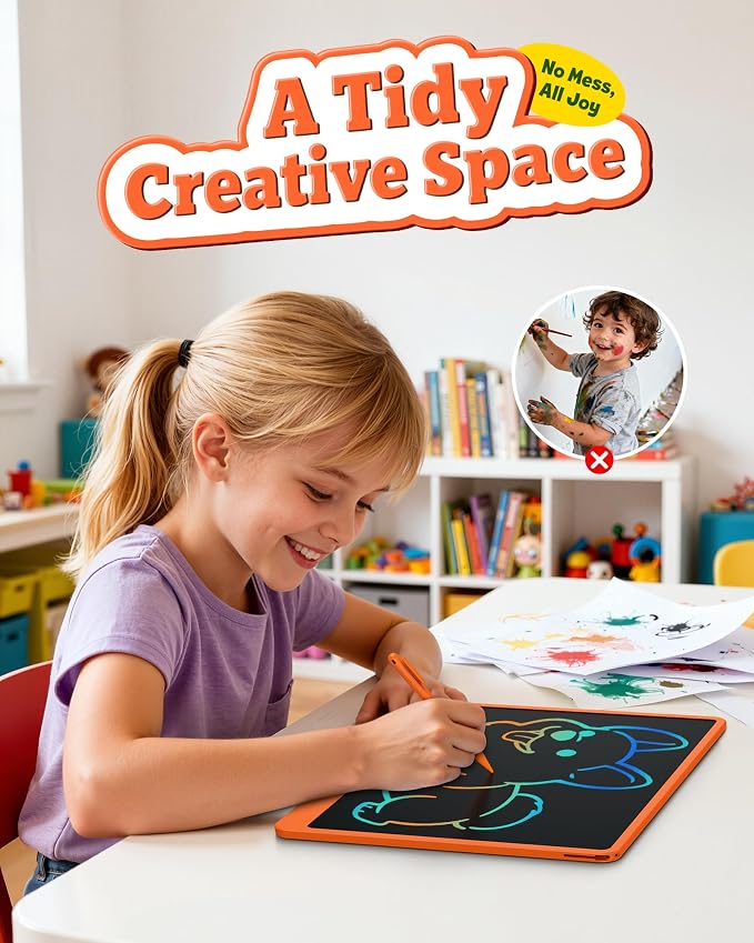 Bravokids 16 Inch LCD Writing Tablet for 3-8 Year Olds - Electronic Drawing Pad and Doodle Board as Educational Birthday Gifts for Girls and Boys (Orange)