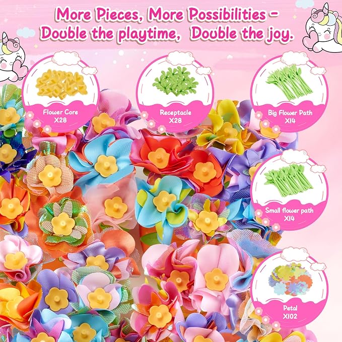 Hamdol Flower Press Toy Accessories for Kids, DIY Fabric Flower Craft Refill Kit, Arts & Crafts Supplies for Flower Bouquet Making, Perfect for Valentine, Easter, Birthday Gift