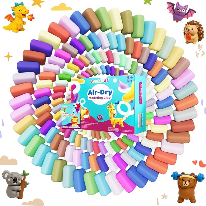Aestd-ST Air Dry Clay 180 Colors, Modeling Clay for Kids, DIY Magic Clay | Molding Clay Kit, 4 Sculpting Tools, Resealable bags, Non-Sticky Soft, Super Light, Arts & Crafts Gift for Boys Girls Kids