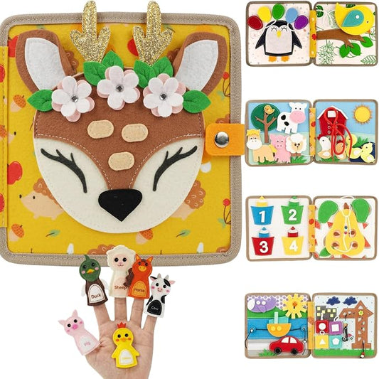 LUMS Busy Book for Toddlers 1-3 - Montessori Busy Board, Toddler Activity Book Ages 2-4, Felt Quiet Sensory Learning Travel Toy for 1 Year Old, Car & Airplane Rides