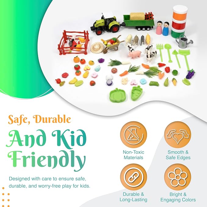 Farm Sensory Dough Kit (3 Jars) Non-Toxic Dough - Perfect Creative Play & Gifts for Kids