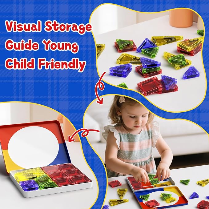 Magnetic Tiles Travel Essentials for Toddlers: 26PCS Storage Case Included | Portable Building Blocks & Car Ride Activities for Ages 3-5 & On-the-Go STEM Learning Gift for Boys & Girls