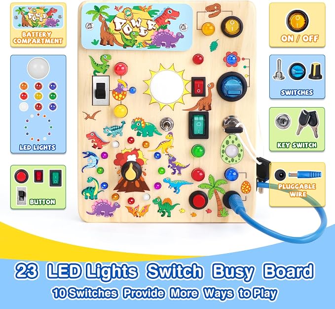 Grarain Busy Board for Toddlers - Montessori Educational Toy for 1-3 Year Old Boys & Girls | Travel-Friendly Sensory Learning Activity | Ideal for Kids with Autism(Dinosaur Busy Board)