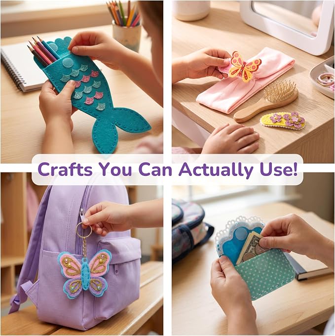 Craftorama Sewing Kit for Kids, Fun and Educational Accessories Craft Set for Girls Age 7-12, Sew Your Own Felt Accessories Craft Kit for Beginners