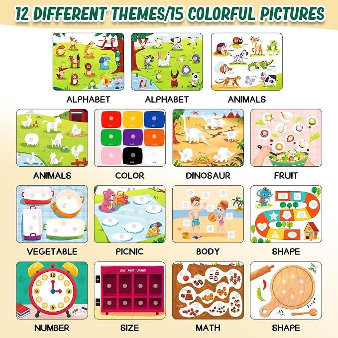 URMYWO Toddler Busy Book, Preschool Learning Activities | Educational Toys with 12 Themes Alphabet Activity Book Christmas Birthday Gifts for Ages 3+ Boys Girls