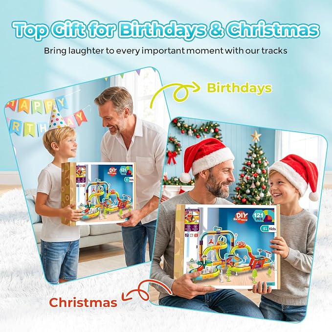 3D Electric Train Set for Kids, Gravity-Defying Track Building Toy with Lights & Sounds, Train for Kids Ages 8-12