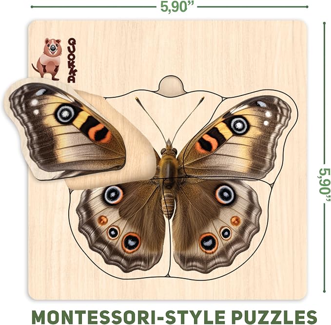 Wooden Puzzles for Toddlers 1-3 - 6 Montessori Kids Puzzles Ages 2-4 | Realistic Toddler Puzzles 15x15 Inches — Birds, Animals, Fish and Butterfly — Educational Motor Skills Toys