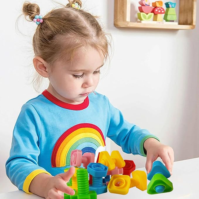 Jumbo Nuts and Bolts for Toddlers - 40 Pcs Screw Toys for Toddlers 3 - Occupational Therapy Toy with Storage Tote and Book - Shape Sorter Fine Motor Toy - Manipulatives for Preschoolers