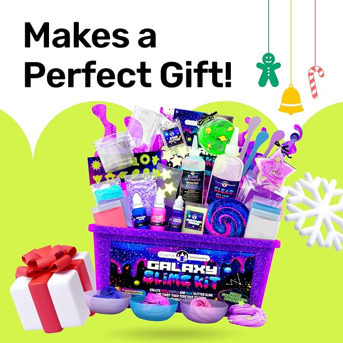 Original Stationery Galaxy Slime Kit for Kids Ages 8–12, DIY Space Slime Set with Glow-in-The-Dark Stickers & Galactic Glitter, Fun Cosmic Craft for Creative Play, Birthday Gift for Boys & Girls
