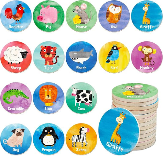 SpriteGru Wooden Memory Matching Game, 32 PCS Matching Animal Wood Chips Educational Matching Game for Toddlers Preschool 4 5 6 Years Old