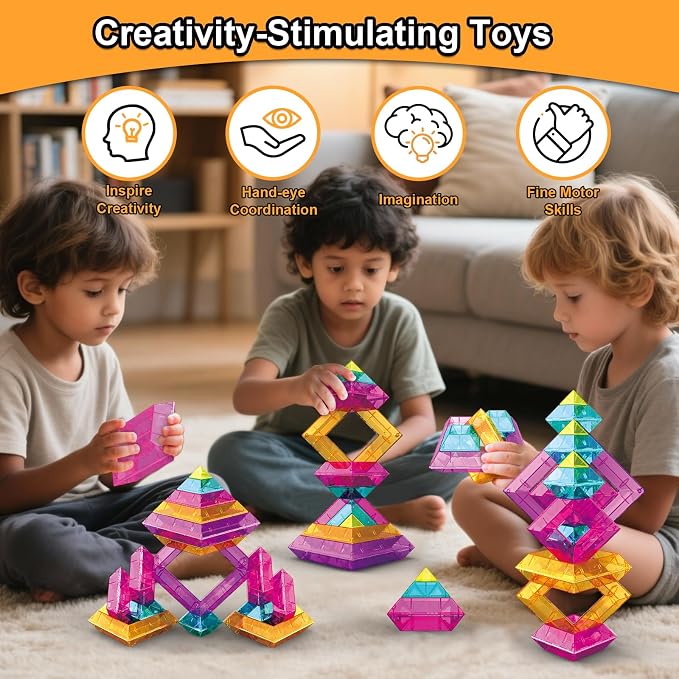 Building Blocks 48 PCS Stacking Toys for Kids 3 4 5 6 Years Old | Preschool Learning Activities for Toddlers 3-4 Years, STEM Educational Learning Toys Gifts for Boys Girls