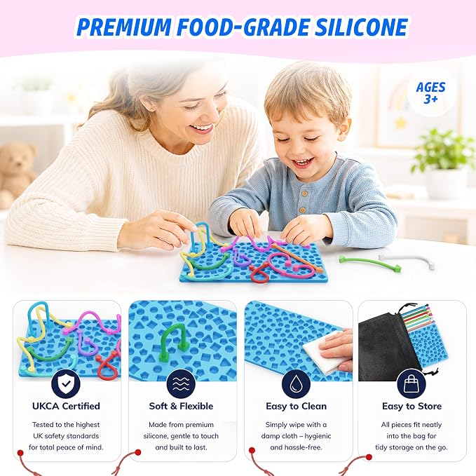 Sensory Activity Board,Fidget Toys for Kids & Adults with Shape Matching, Quiet Busy Board for Travel, Airplane, Car& Classroom, Calming Sensory Toy for Focus & Relaxation, Autism & ADHD Support（Blue)