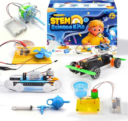 6-in-1 STEM Home Lab Science Kit for Kids Age 8-12, Boys & Girls 9 10 11 13 14 Year Old Educational Adventure Set: Tank & Car Building, Saltwater Generator | Perfect Birthday & Learning Gift for Kids