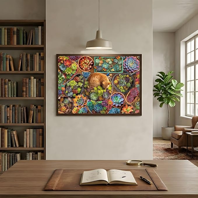 200 Pieces Jigsaw Puzzles for Kids and Adults-Succulent and Cat Puzzle | 200 Large Pieces 15" x 19" Jigsaw Puzzles,Puzzles for Kids Ages 6-12,Casual Entertainment Toys for Kids Teens Seniors