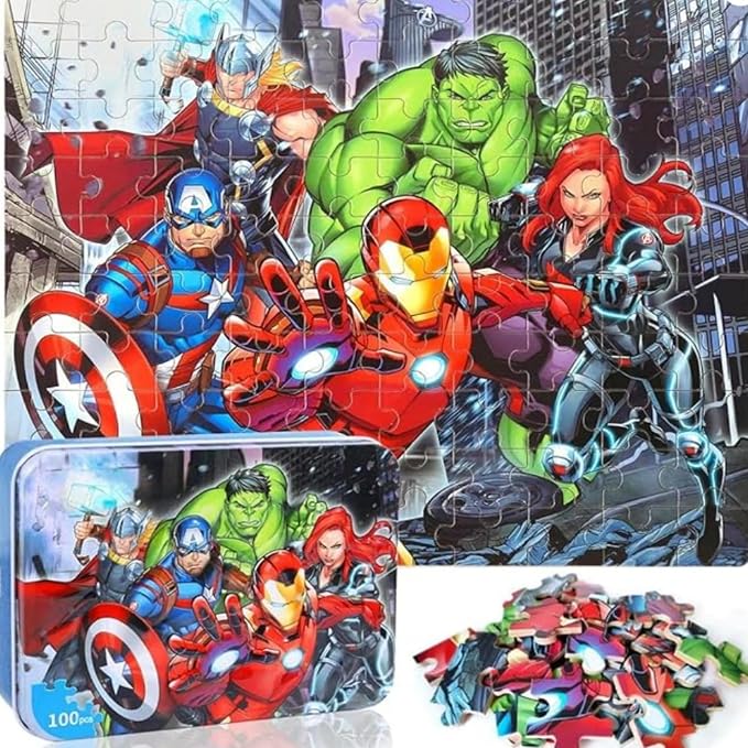 LELEMON Puzzles for Kids Ages 4-6,100 Piece Puzzles for Kids in Metal Box | Educational Childrens Kids Puzzles Jigsaw Puzzles for Kids Ages 6-8,100 Piece Puzzle Games Puzzle Toys for Girls and Boys