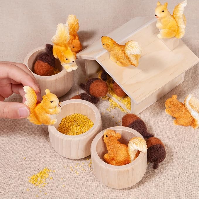 Sorting Stacking Wooden Toys for Toddlers, Squirrel Toys | Montessori Toddler Sensory Bin Tool Toy, Wood Squirrel Toy House Fine Motor Skill Early Learning Educational Gift for Kids