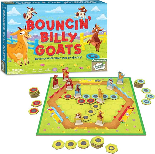 Peaceable Kingdom Bouncin’ Billy Goats Board Game | A cooperative game where players team up to win together, for 2-3 players. Ages 5+.