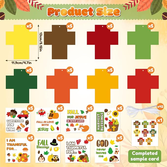 BeYumi Fall Cross Craft Kit - 123Pcs Christian Ornaments for Sunday School | Thanksgiving DIY Religious Hanging Ornament Craft kit Make Your Own Sunday School Decor Classroom Party Art Supplies for Kids