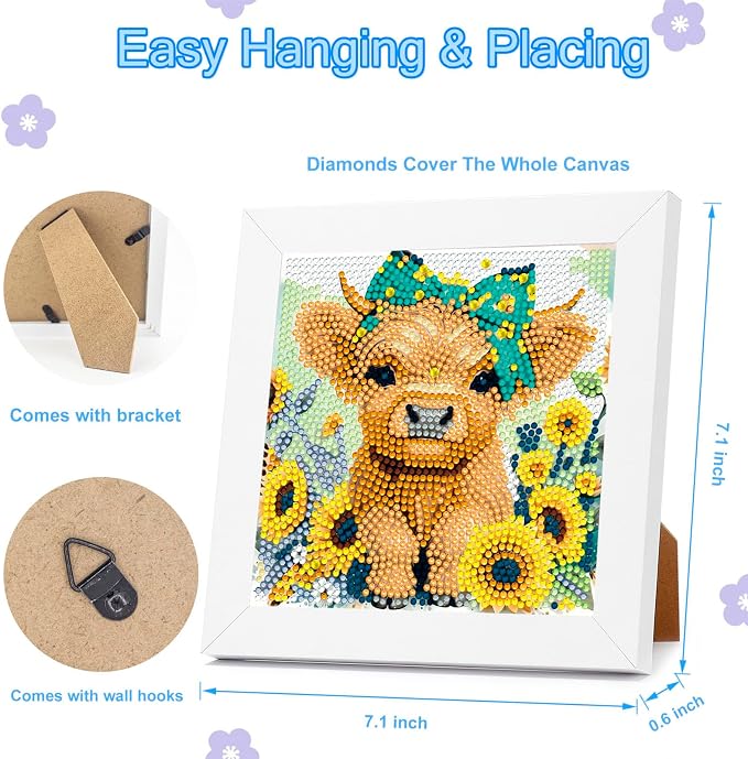 Nardoll Diamond Art Kits for Kids - Arts and Crafts for Kids Ages 4-8-12 - Dimond Art Painting with Wooden Frame - GEM Art for Girls Gifts Boys Adults Beginners Home Wall Decor(7x7inch)