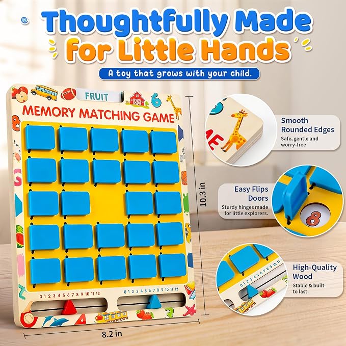 Matching Memory Game for Kids, Travel Toys Games Activities for 3 4 5 6 7 8 | Board Game for Plane Activity, Road Trip Essentials for Airplane Car Camping, Christmas Birthday Gifts for Boys Girls 3-5 4-8