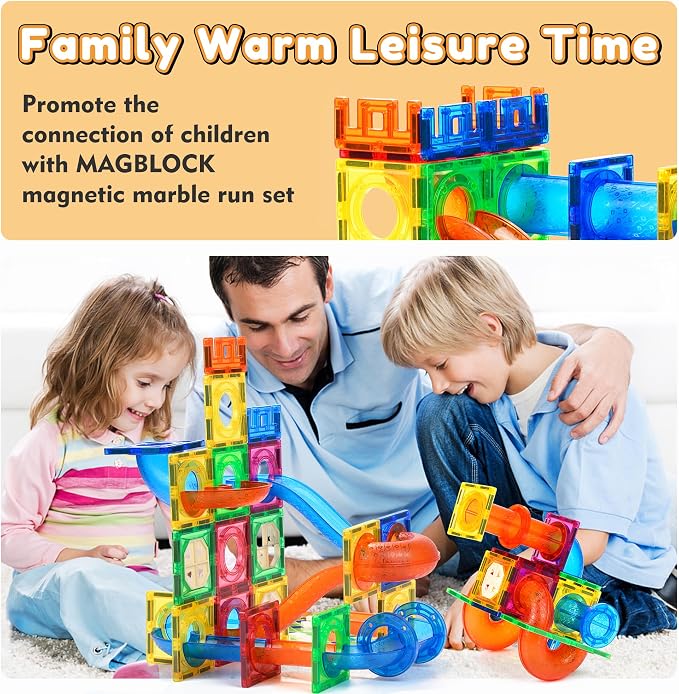 MAGBLOCK 85PCS Marble Run Magnetic Tiles Toy Building Blocks STEM Ages 5+ | Educational Brain Development Kit, Magnet Construction Toys for Boys Girls Kids Age 5 6 7+ Years Old