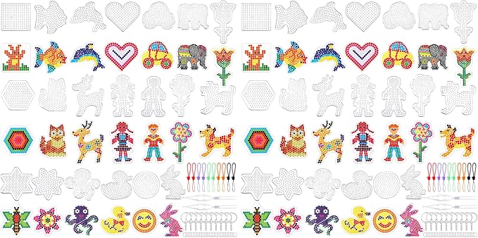 20 Pieces 5mm Fuse Beads Pegboards Clear Animal Shape Plastic Pegboards Craft Tray with 20 Pieces Colorful Cards for Kids DIY Craft Beads (Pack of 2)