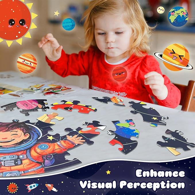 TALGIC Puzzles for Kids Ages 4-6 with Solar System Planets, 70 Piece | Round Kids Floor Puzzles, Educational Toy, Gift for 5 Year Old Boys Girls, Large Jigsaw Puzzles for Kids 3 4 5 6 7 8